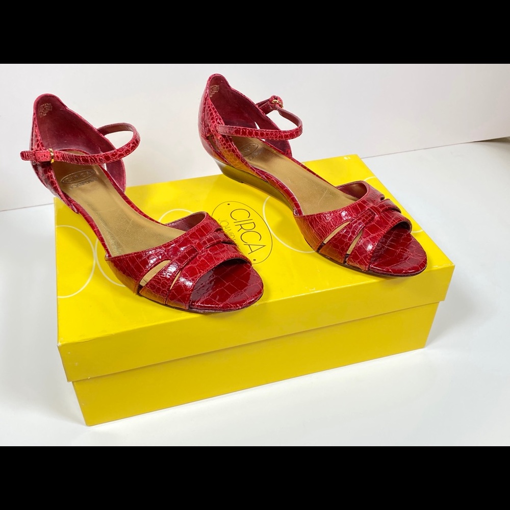 Circa Joan & David red leather croc sandals.